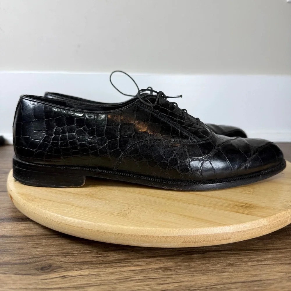 David Eden Gino Oxford Men 9.5M Black Alligator Exotic Leather Italy Formal Rare